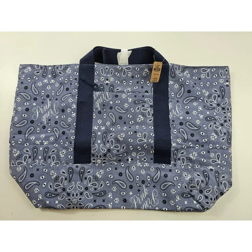 NWT NEW Victoria's Secret PINK blue paisley tote bag zipper pockets gift idea